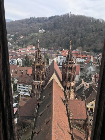 Blick von oben auf ein Kirchendach